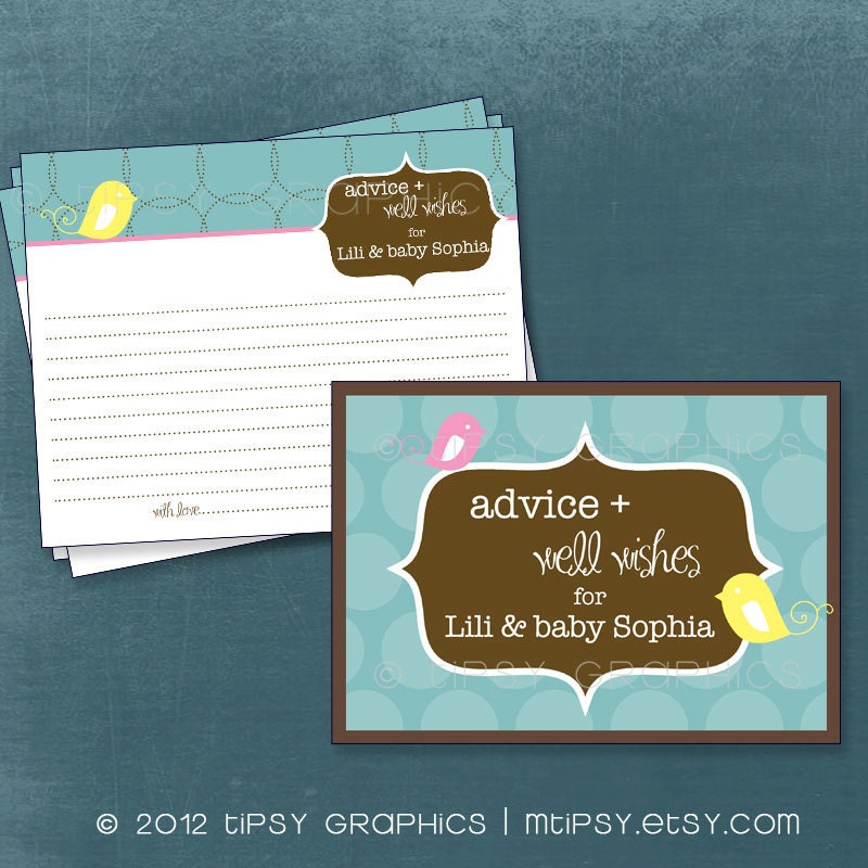 Little Bird Advice & Well Wish Cards for MOM / BRIDE to Be. Printable Cards for Baby or Bridal Shower by Tipsy Graphics. Any Colors Il_570xn