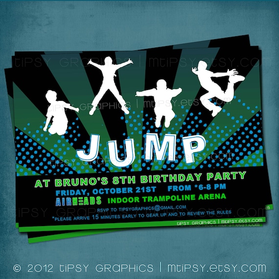 Jump Trampoline or Bounce House Birthday Party Invite for Big Kids by Tipsy Graphics Il_570xn