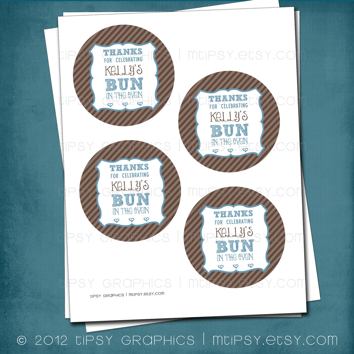Bun in the Oven Favor Tags or Stickers by Tipsy Graphics. Any colors and text. Il_570xn