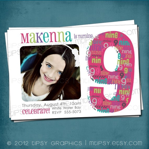 BIG 9 little nine. Bold Graphic & Modern Birthday Invite by Tipsy Graphics. Any age, any colors. Boys Girls Twins Il_570xn