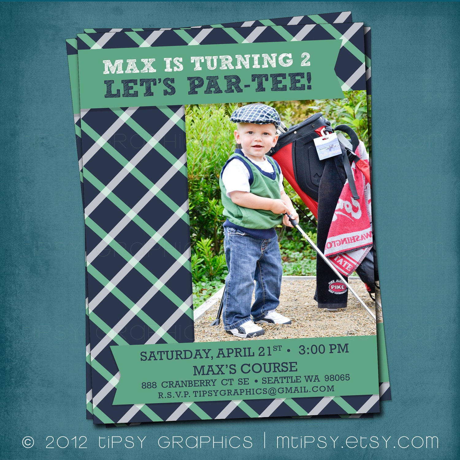 Let's Par-tee. Preppy Golf Birthday Party Invite or Announcement by Tipsy Graphics. Any colors and text Il_570xn
