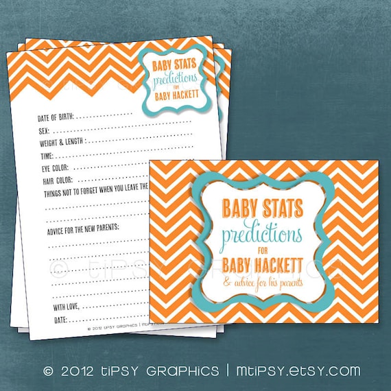 Chevron. Baby Stats. Predictions for Baby and Advice for the Parents to Be. Printable Cards, any Colors. By Tipsy Graphics Il_570xn