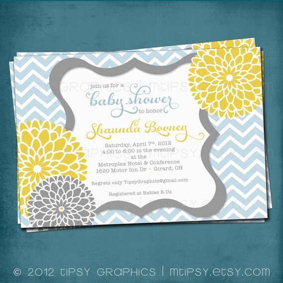 Spa Pom Pom. Chevron Mums Baby / Bridal Shower Invite by Tipsy Graphics. Any colors and text. Il_570xn