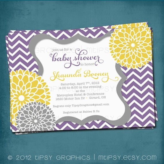Spa Pom Pom. Chevron Mums Baby / Bridal Shower Invite by Tipsy Graphics. Any colors and text. Il_570xn