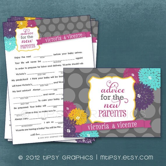 Floral Polka Dot. MAD LIB MadLib Adlib Printable Cards, any Colors. By Tipsy Graphics Il_570xn