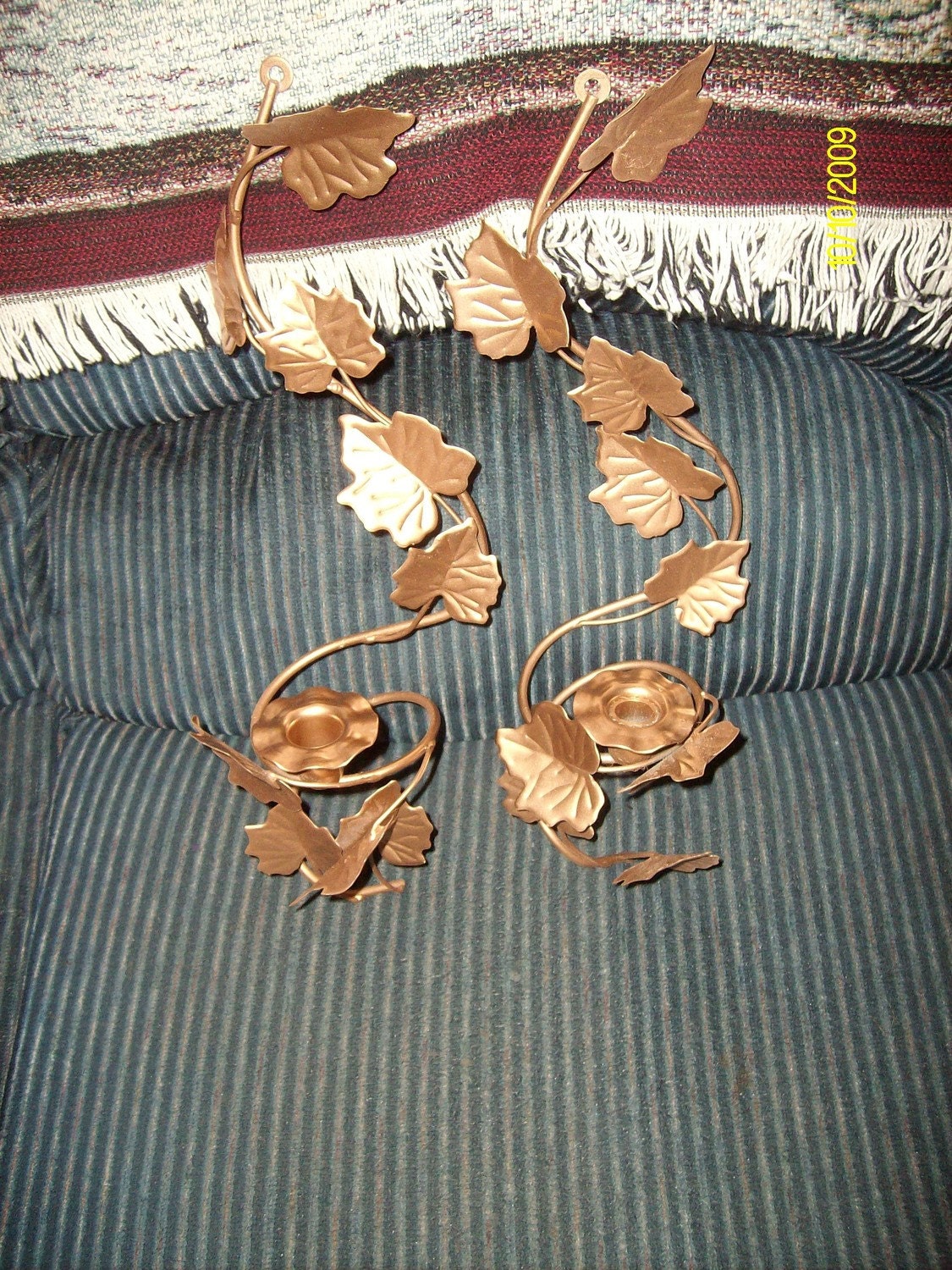 2 GoLd MeTaL WaLL SconCes / CandLe HoLders with LeaVes--FREE SHIPPING in the US
