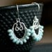 Handmade sterling silver hoops, turquoise jasper stone beads, wire wrapped, dangle, beaded earrings, blue, Mimi Michele Jewelry