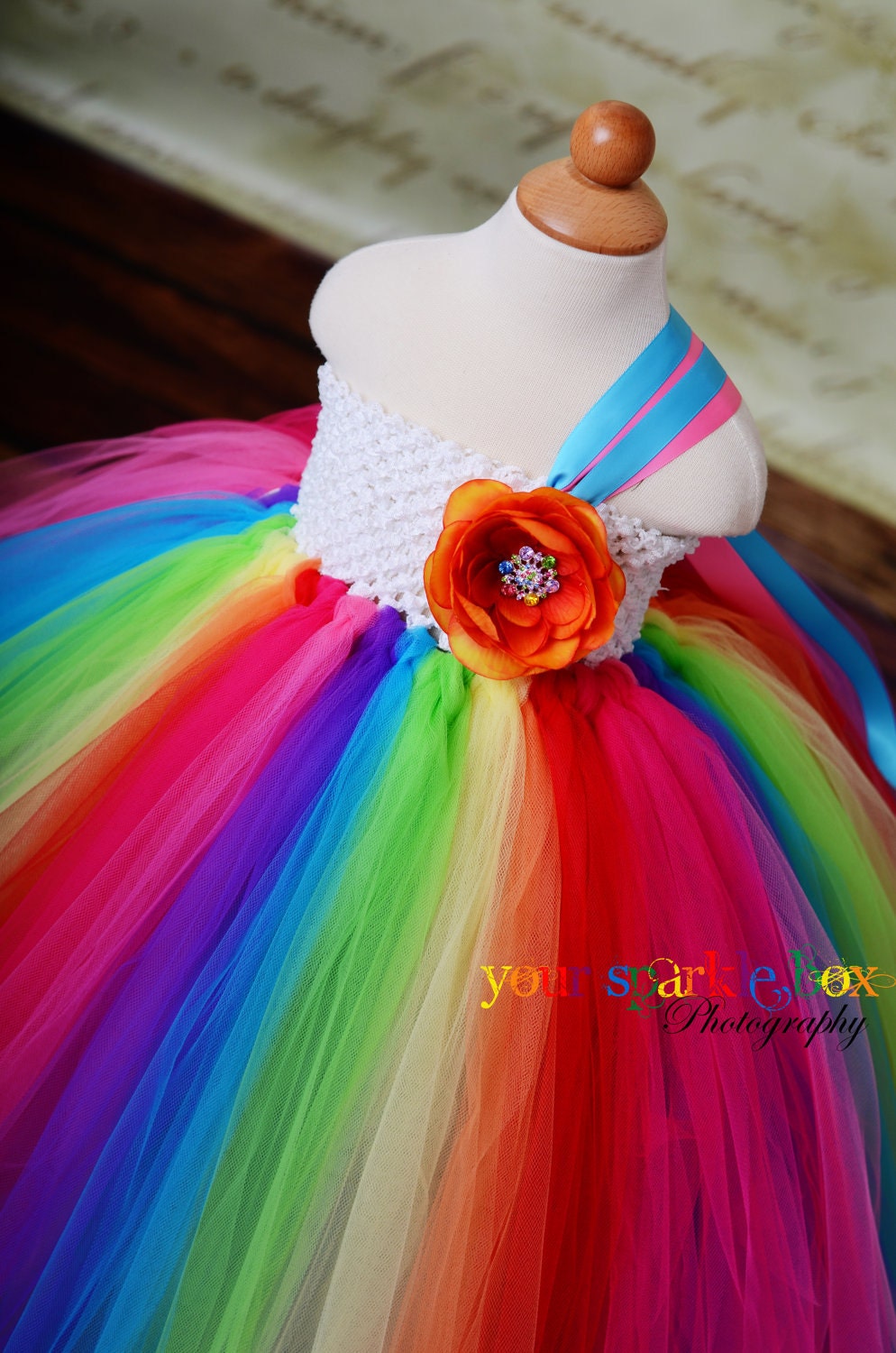 Rainbow Tutu Dress for pageants weddings birthdays or dress up 12m 18m 2t 3t 4t