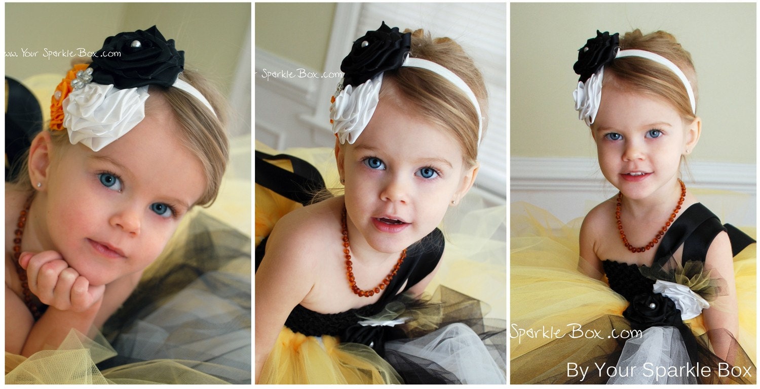 Black Gold White tutu dress Steelers Pittsburgh football wedding flower girl