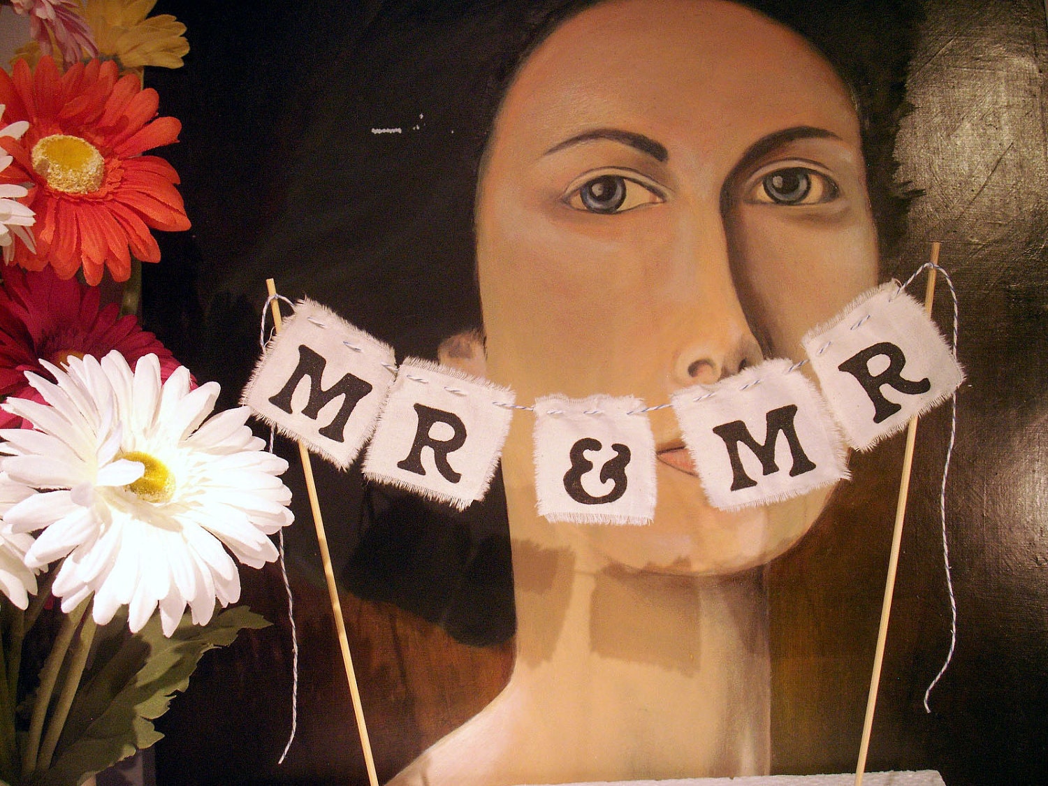 Wedding Cake Topper "Mr & Mr" Cake Bunting - You Choose Colors - Same Sex Marriage Il_570xn
