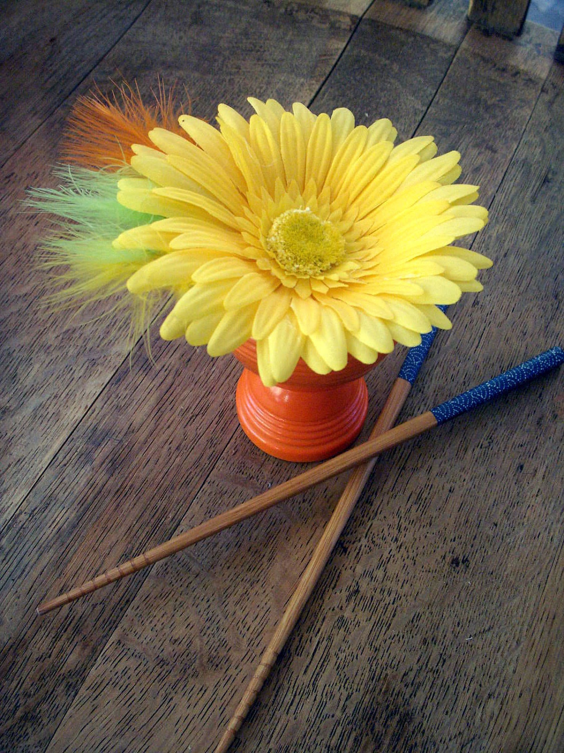 Hair Clip Flower and Feather Hair Fascinator- yellow Daisy Il_570xn