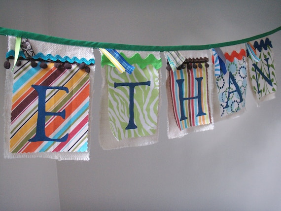 Personalized Banner Choose your colors & theme. Hand painted fabric and burlap Il_570xn
