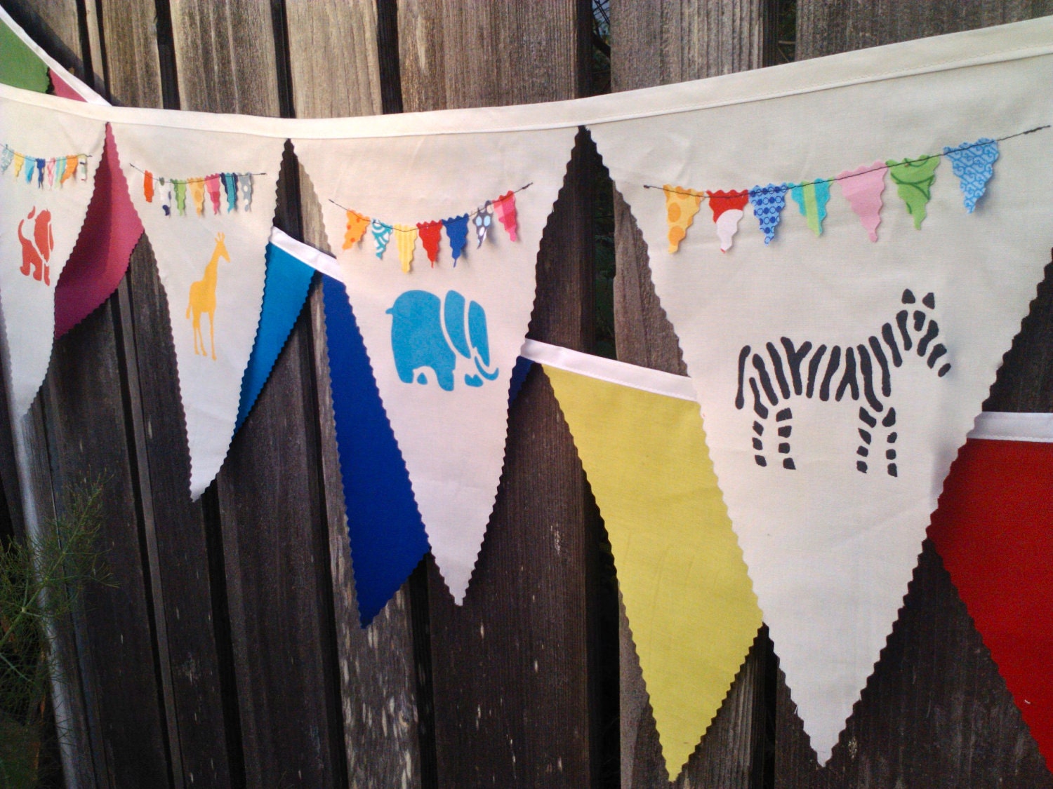 Party Animal Bunting Flags hand painted fabric pennant flags with Safari Animals and mini buntings sewed on each flag Il_570xn
