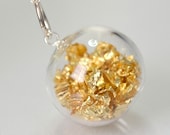 Gold leaf in hand blown glass silver plated necklace