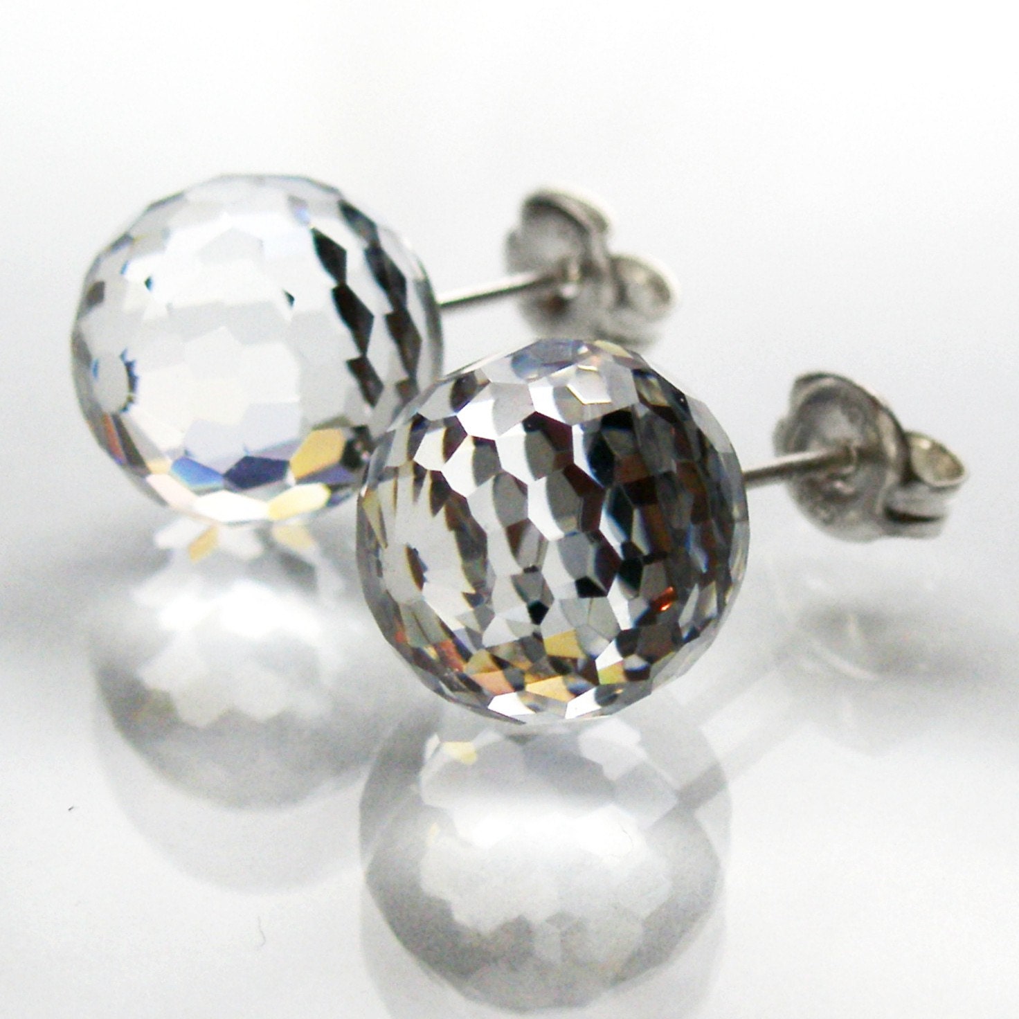Clear round faceted crystal swarovski sterling silver stud earrings 10mm