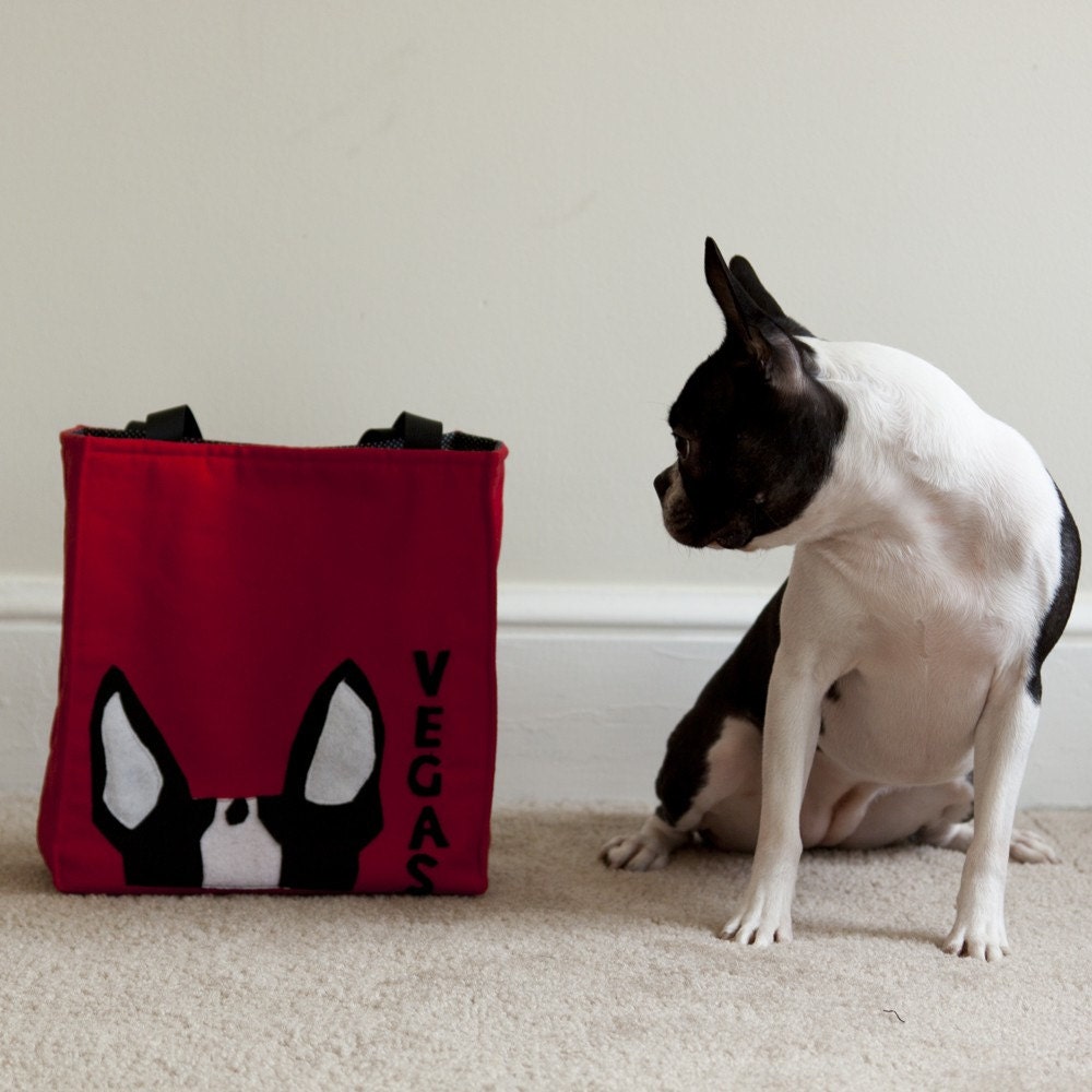 Personalized Boston Terrier Ears Tote Bag in Red Black and White - Free Shipping Worldwide