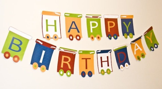 Train PRINTABLE Party Happy Birthday Banner (INSTANT DOWNLOAD) by Love The Day