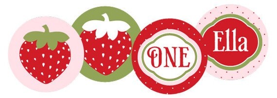 PRINTABLE 4 LARGE CIRCLES - Strawberry Picnic (Berry Bash) Birthday Party Collection by Love The Day Il_570xn