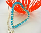 Beaded Necklace, Heart Necklace, Sterling Silver  Necklace,  Heart Pendant