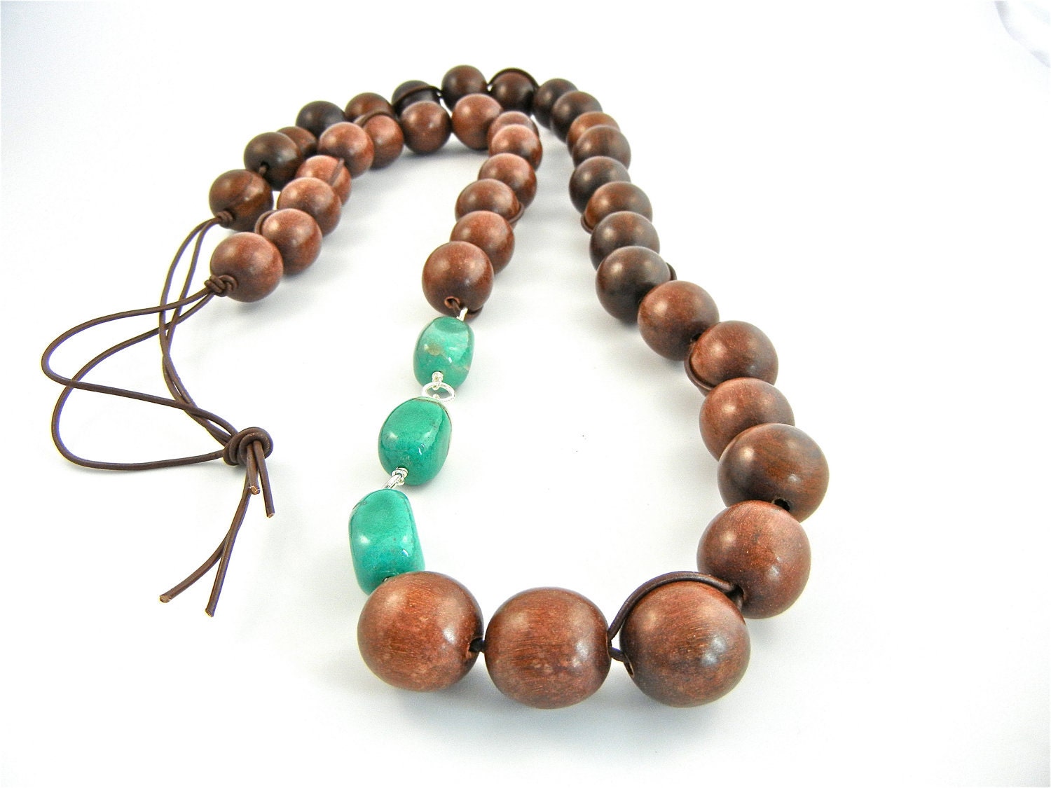 Long Leather Cord Turquoise Necklace