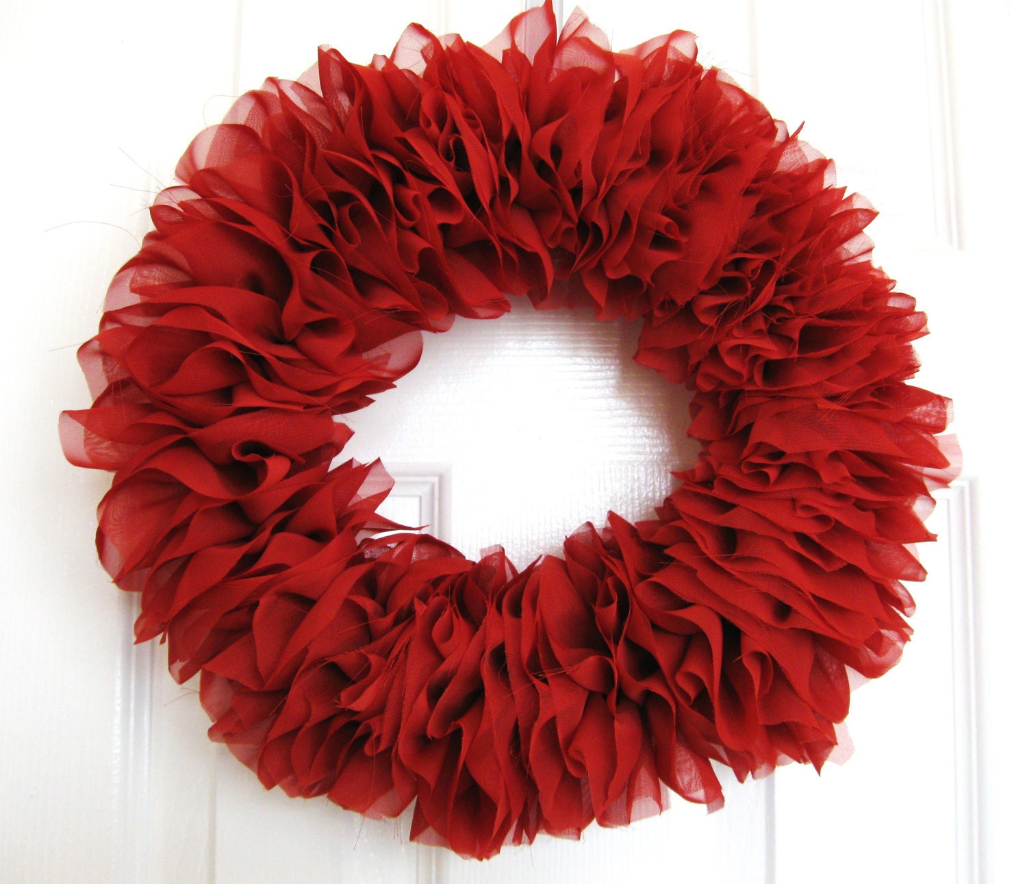 Rust Chiffon Ruffle Wreath Shabby Chic - warm burnt orange - autumn fall home decor