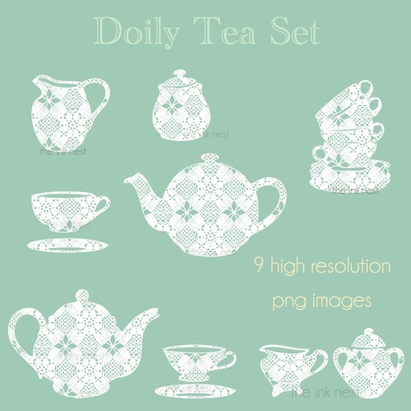 CLIP ART - Doily Tea Set - for commercial and personal use