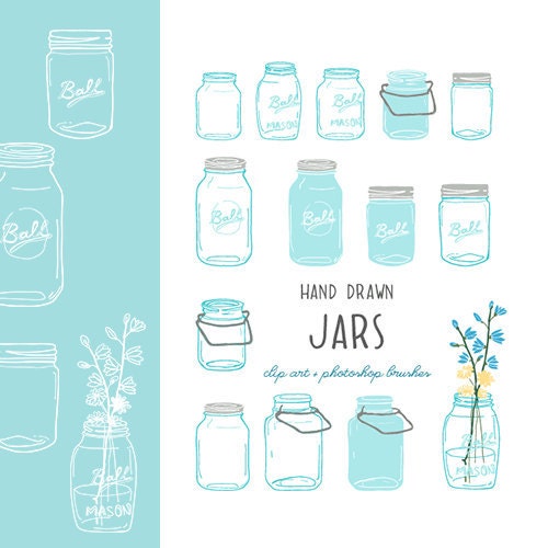 CLIP ART and Photoshop Brushes - Hand Drawn Jars - for commercial and personal use