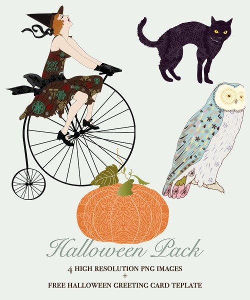 CLIP ART - Halloween set plus ready greeting card template - for commercial and personal use