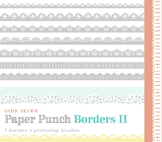 CLIP ART and Photoshop Brushes  - Paper Punch Borders II - for commercial and personal use