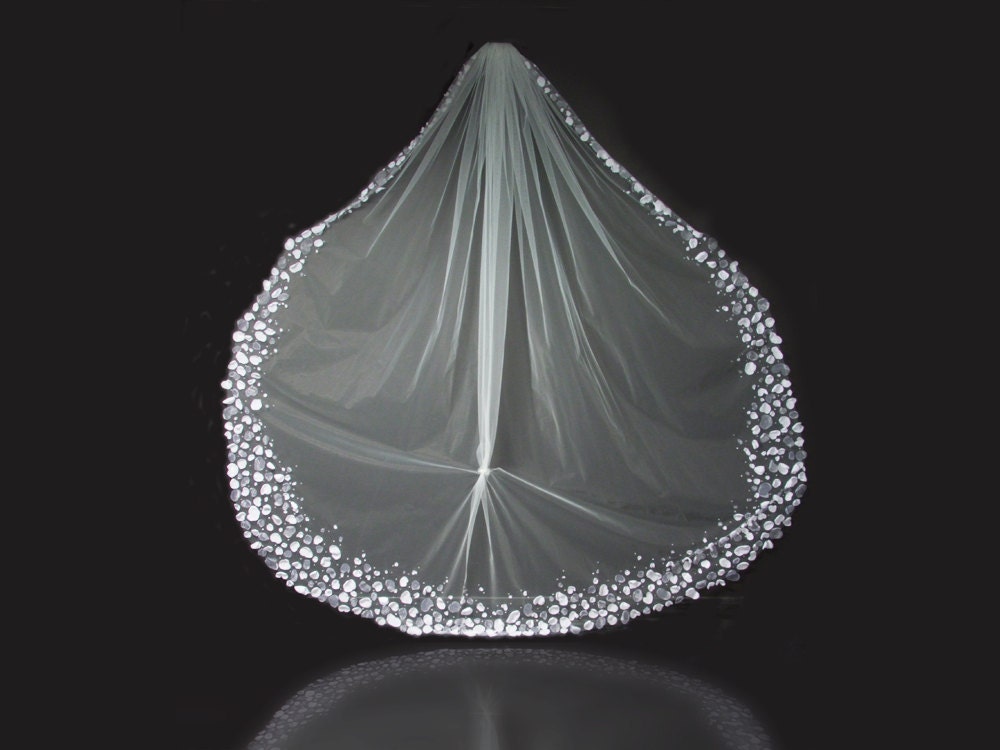Long Wedding Veil with Petals and Crystals - Chapel 90" Petal Veil With Crystals - Bridal Veil