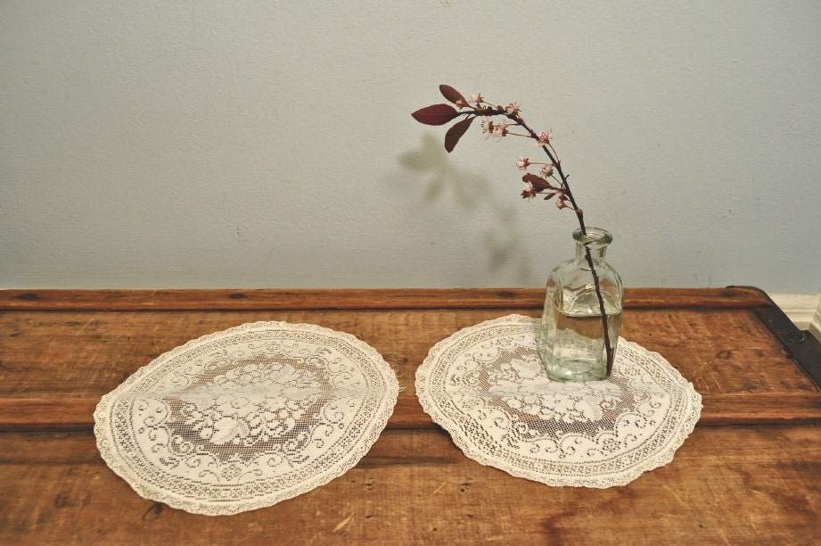 Pair of Vintage Round Lace Doilies Doily