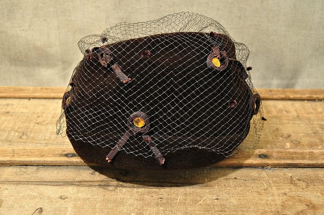 Vintage Brown Ladies Hat with Netting by Firenze