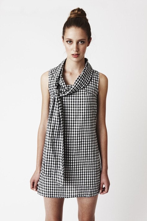 Gingham Bow Dress - Playful 100% cotton black and white checkered dress