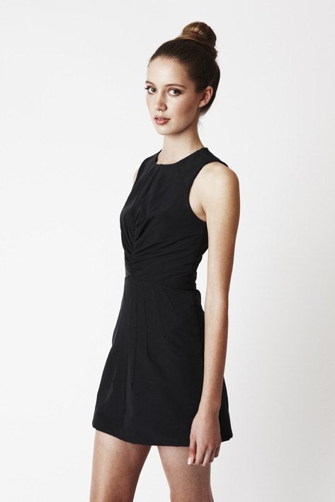 Charcoal Gathers Dress - Dark Navy / Charcoal Mini dress with ruffles / gathers at the front bodice