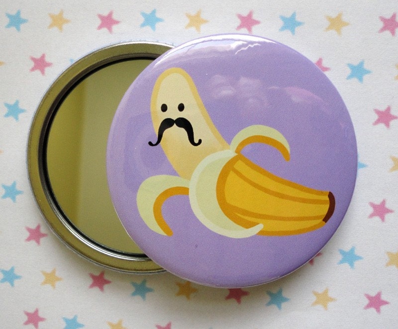 Banana Mustache Pocket Mirror - Velvet pouch included