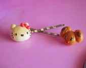 Hello Kitty and little mouse pal freshly baked bread hairclip bobby pin