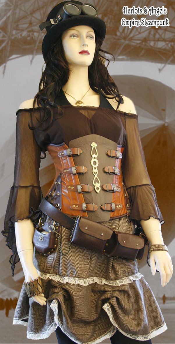 24" Leather Steampunk "Explorer" underbust buckle Corset -last one SALE