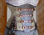 28" waist  Steampunk  Linen /Leather adventurer Buckled Tightlacing Corset