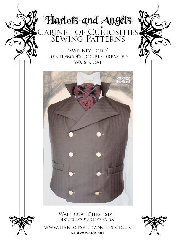 XL Steampunk Double Breasted Waistcoat Sewing Pattern . Sweeney Todd style 48 - to 58 chest