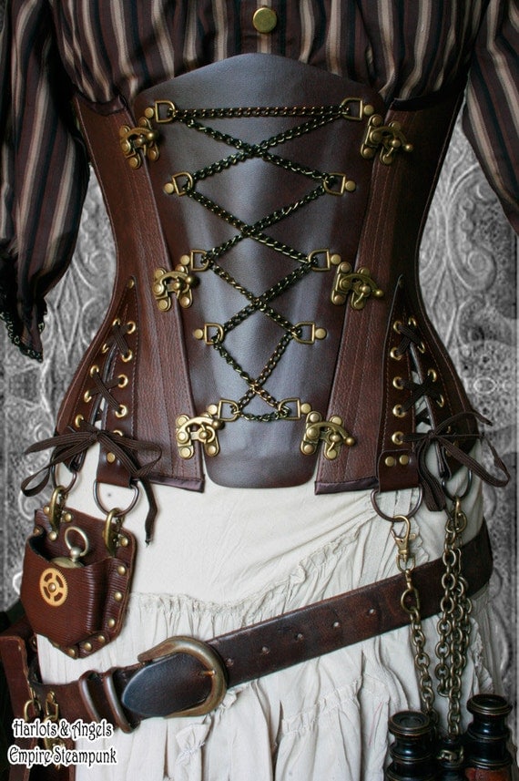 30" waist  Steampunk UnderBust Explorer Corset Veggie Leather (PVCEXBR05)