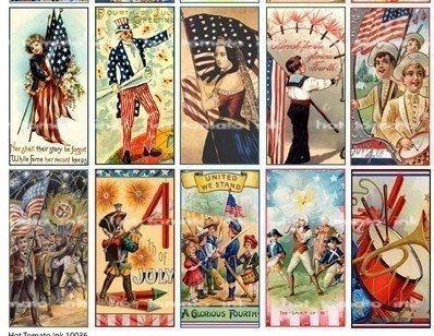 Vintage Americana - Independence Day Domino Size - Collage Sheet - 1 inch by 2 inch - jpeg--sheet 036 - HotTomatoInk