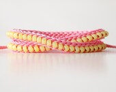 Beaded Friendship Bracelet, Wrap Bracelet, Light Pink and Yellow Beaded Bracelet