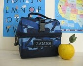 Pottery Barn Retro Lunch Bag With Monogram  -- Navy Camo