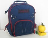Pottery Barn Backpack With Monogram (Small Size) -- Fairfax Navy With Red Trim