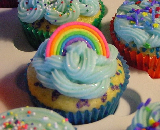 Sparkling Royal Icing Rainbows-  Cupcake Toppers or Cake Decorations (24)