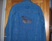 Jeans Jacket-Mens XL Embroidered bear within a bear scene