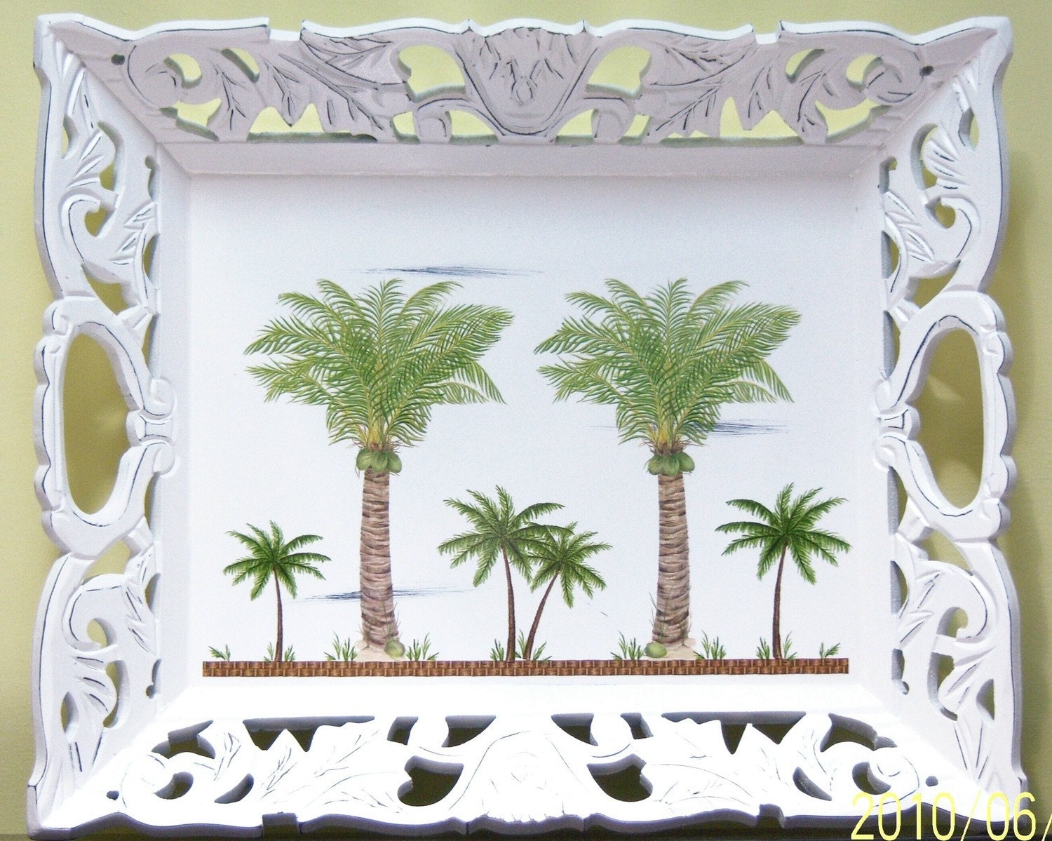 Ornate palm tree wood serving tray