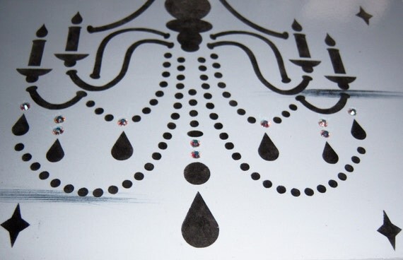 Ornate Chandelier wood tray - swarovski crystals