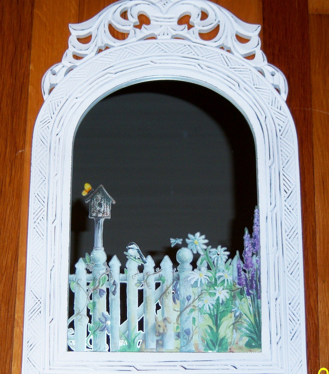 Ornate welcome to my garden wood mirror - swarovski crystals