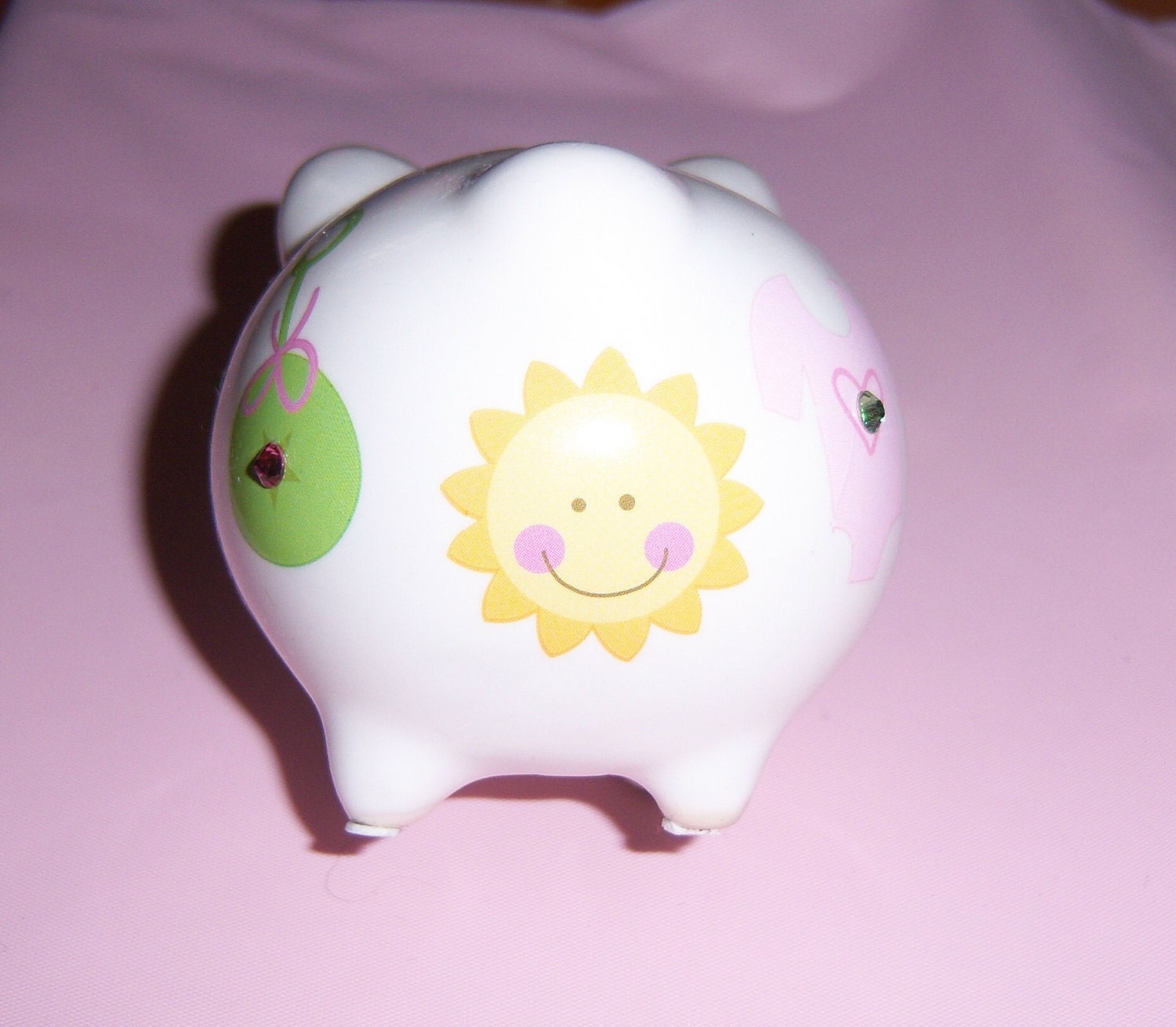 Baby girl mini ceramic piggy bank - swarovski crystals